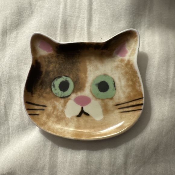 Cat Face Trinket Dish / Tea Bag Holder 9 x 8 x 1.5cms Tortie‎ New - Picture 1 of 3